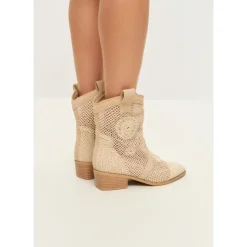 Suede Cowboy Boots - Beige