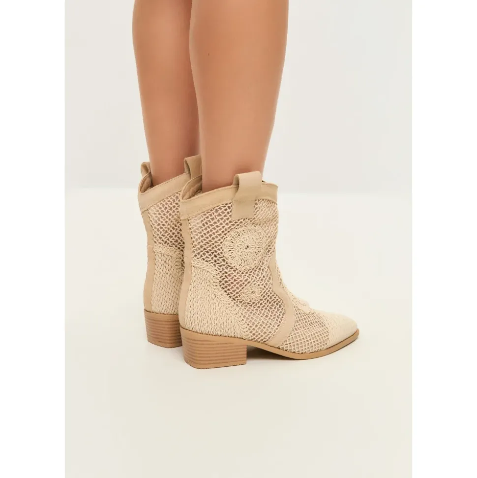 Suede Cowboy Boots - Beige