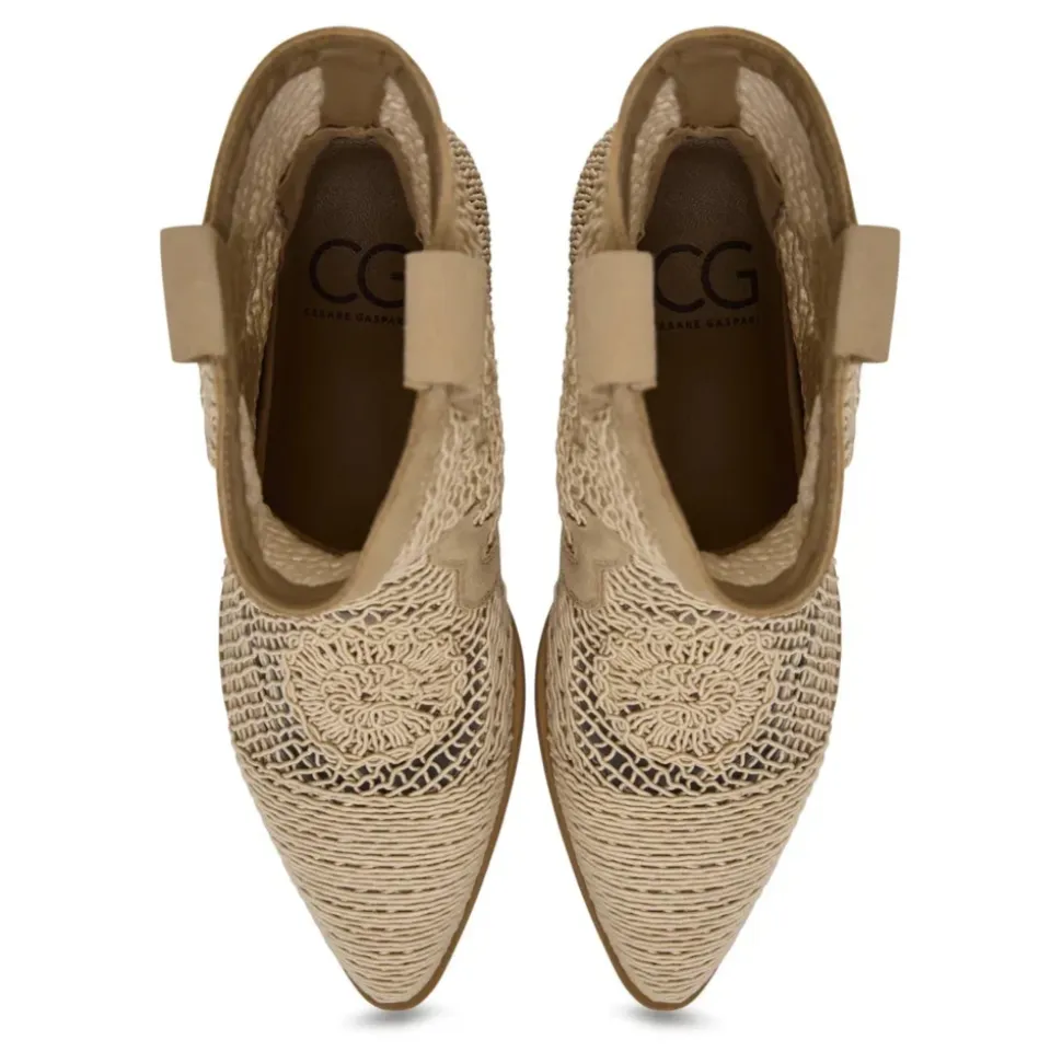 Suede Cowboy Boots - Beige