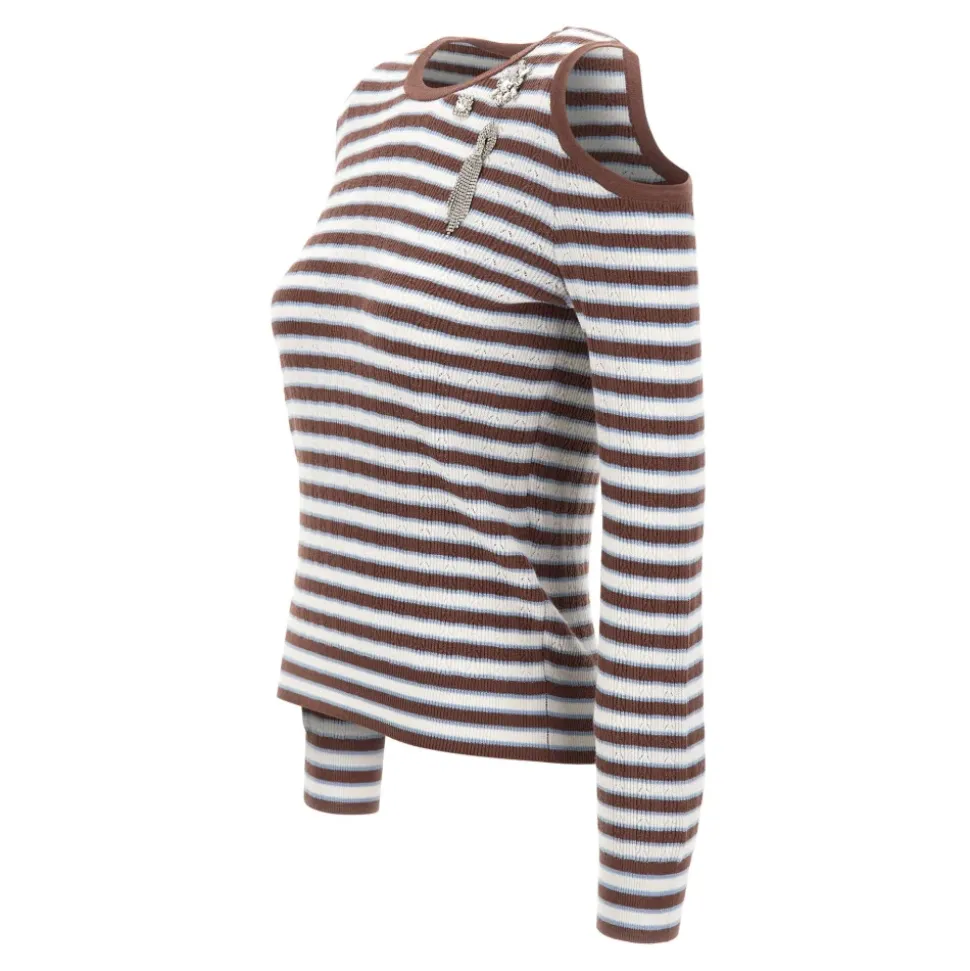 Sweter w paski z wycięciem