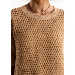 Sweter z krótkim rękawem z ażurowej dzianiny