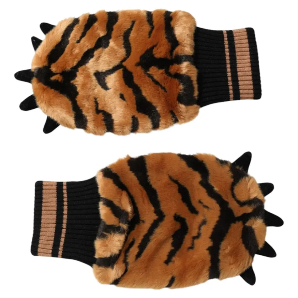 Tiger Knitted Fur Wrist Mitten Gloves