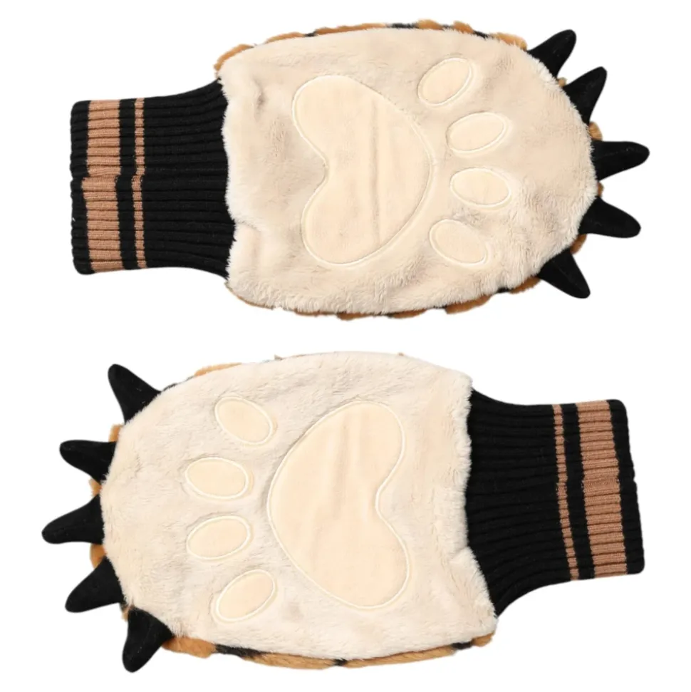 Tiger Knitted Fur Wrist Mitten Gloves