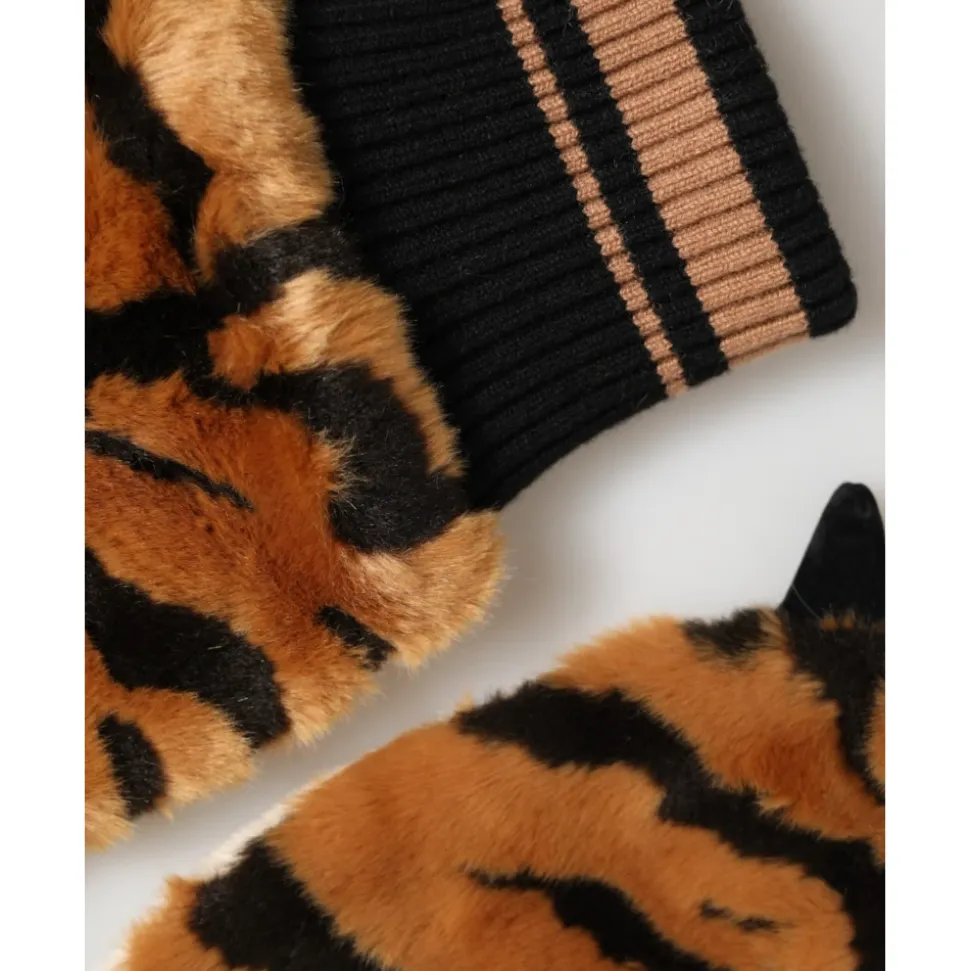 Tiger Knitted Fur Wrist Mitten Gloves