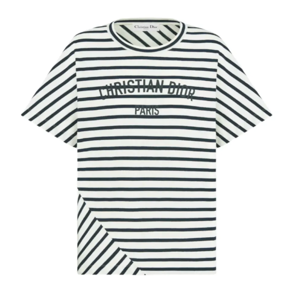 T-shirt w paski z bawełny Made in Italy