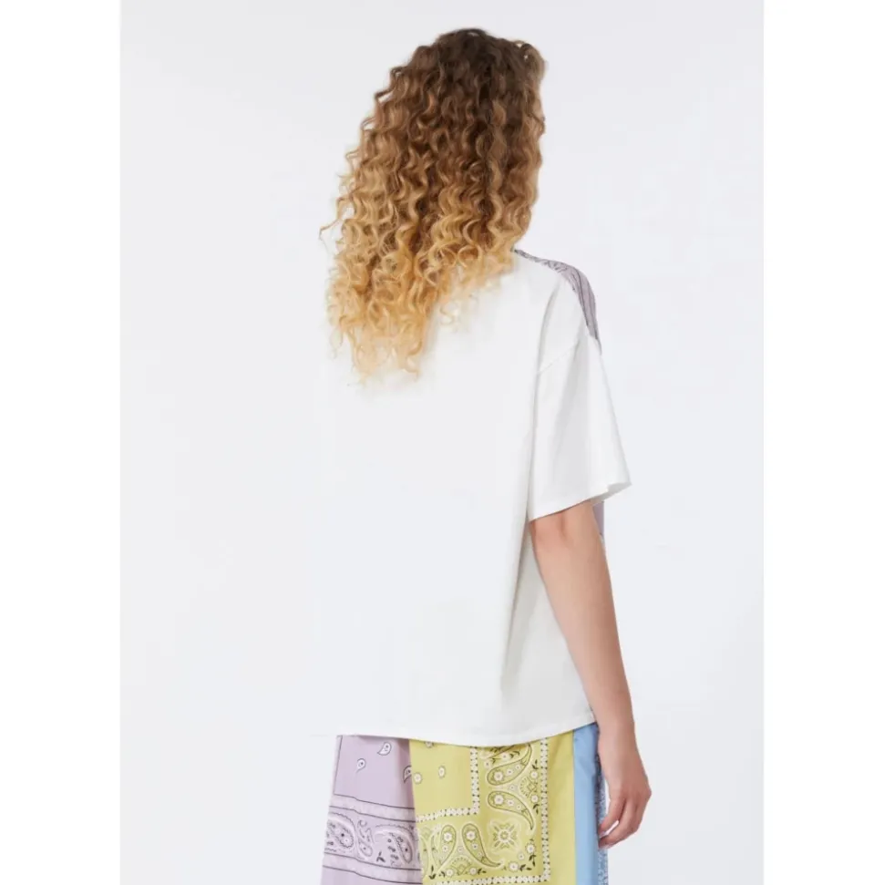 T-shirt z drukowanego jedwabiu i dżerseju z bawełną stretch