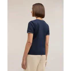 T-shirt z dzianinowymi brzegami